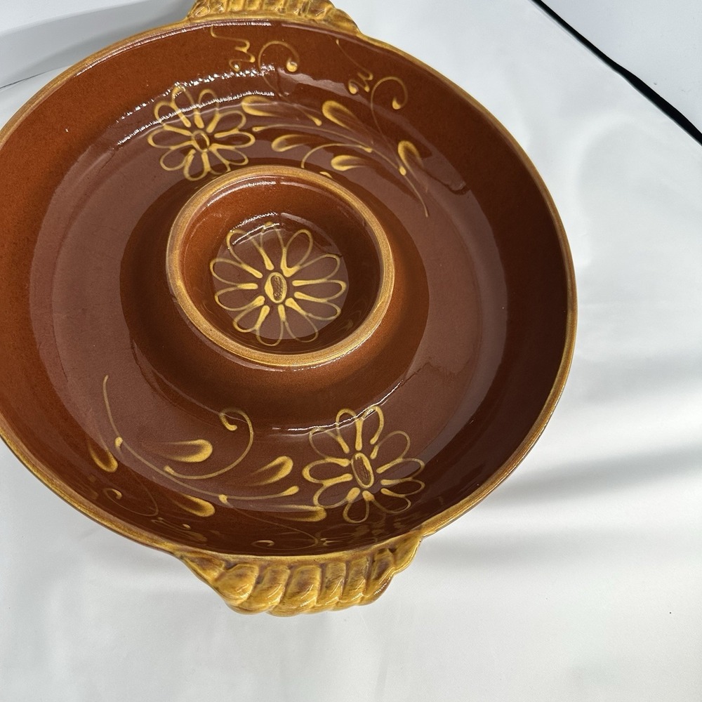 1990's Vintage Williams Sonoma Brown Ceramic Chip and Dip Bowl - Picture 6 of 11